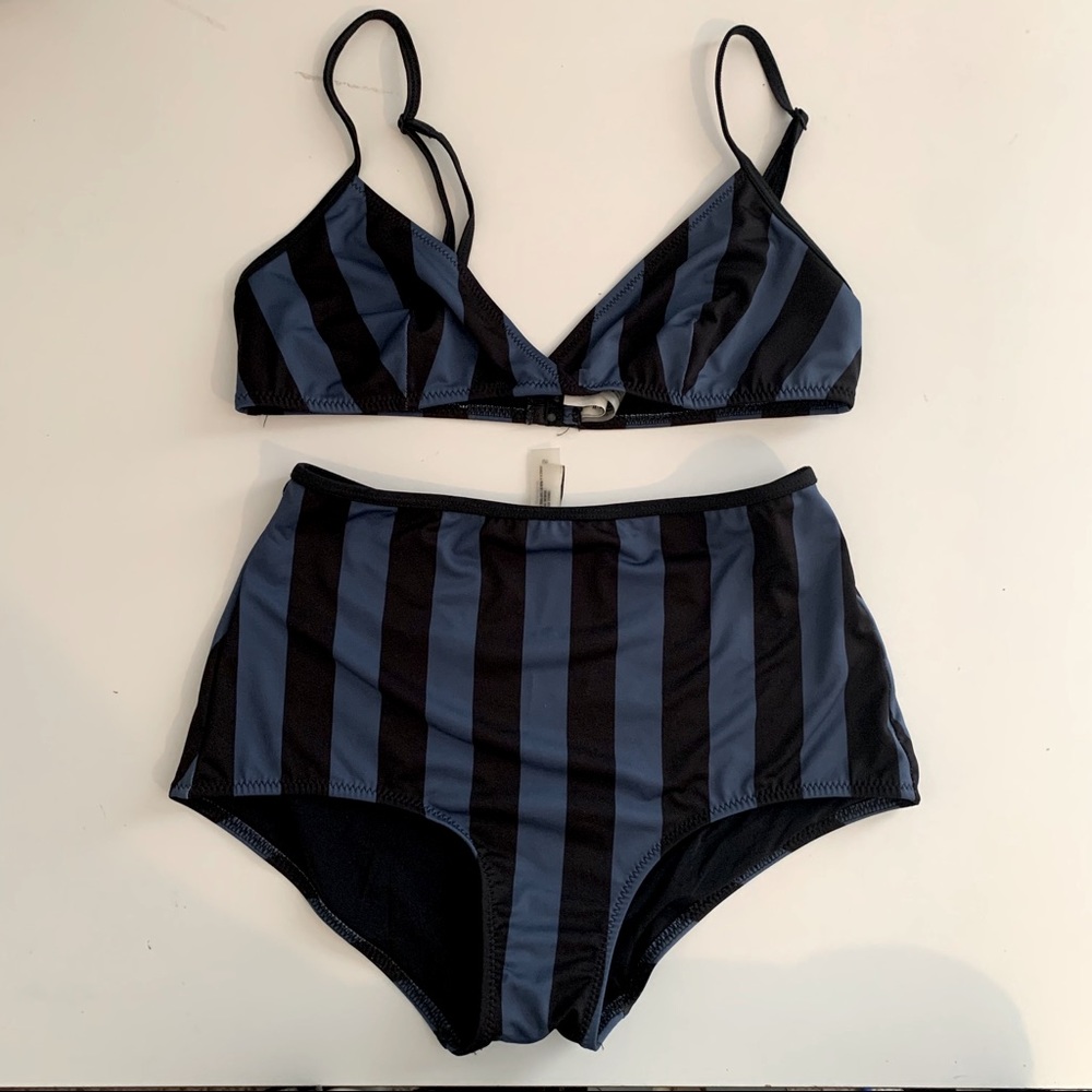 SOLID AND STRIPED TWO PIECE BIKINI SET